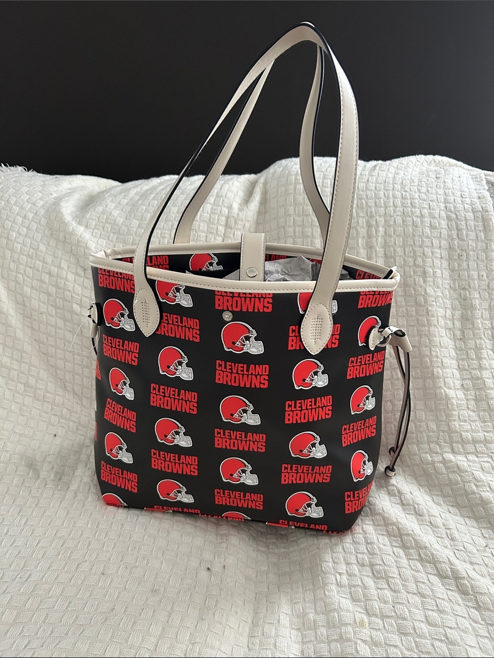 Cleveland Browns Themed Tote Bag with Cream Handles